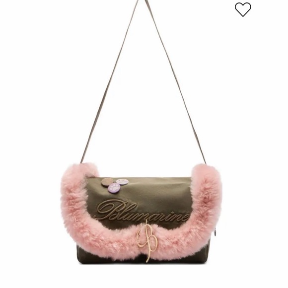 Blumarine Handbags - Blumarine Tan and Pink Fur Shoulder Bag